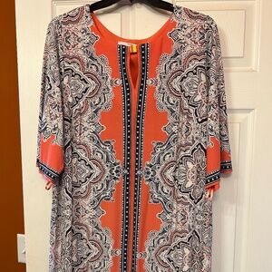 Paisley dress Coral/blue/gray/white